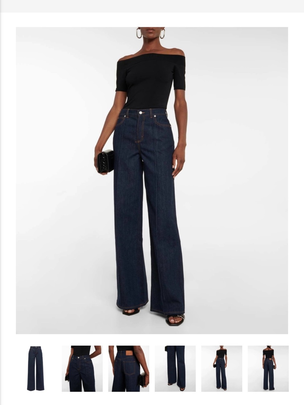 Alexander McQueen Dark Indigo High-Rise Wide-Leg Seamed Denim
